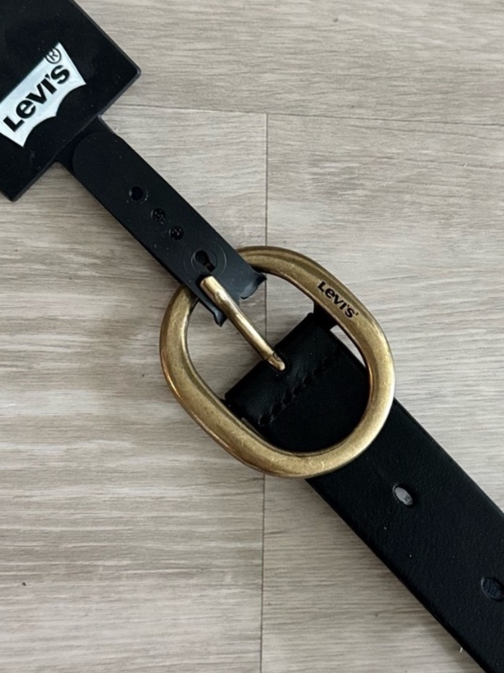 NEW Levi's Black Leather Belt with Brass Oval Buckle